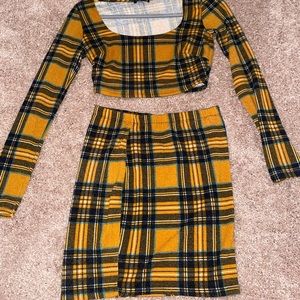 Plaid 2 piece set crop top and skirt
